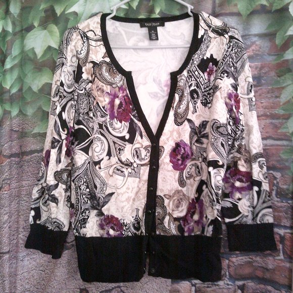 Mixed Print Snap Button Down Cardigan - Picture 1 of 5